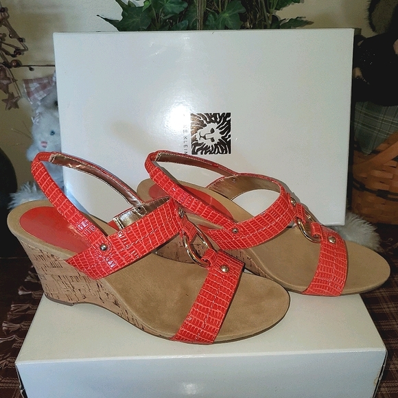 Anne Klein Shoes - Anne Klein iFlex wedge sandals 8 orange red slingback New